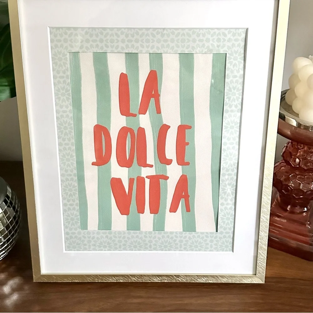 La Dolce Vita Italian Mint Stripe Canvas Print Wall Art Poster Framed Italian